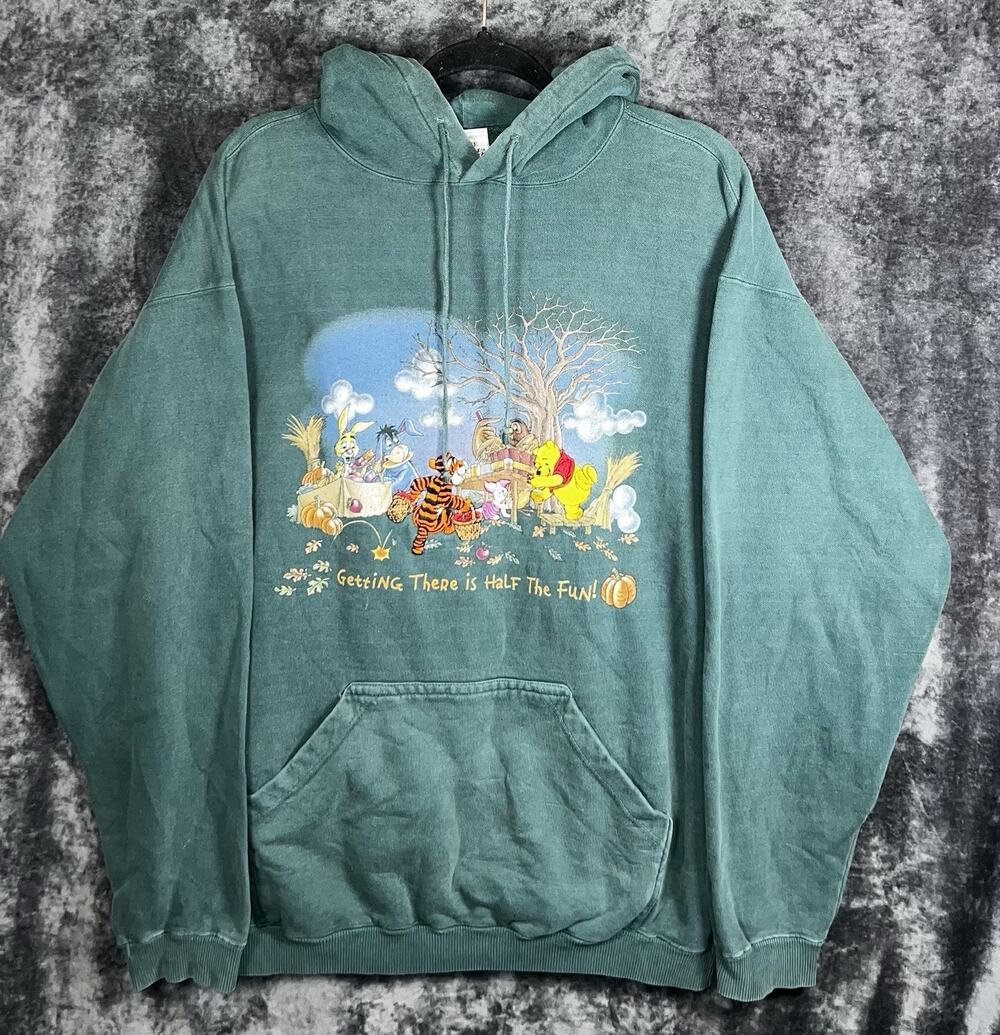 Vintage Disney Winnie Pooh And Friends Halloween Hoodie Mens S Green Oversized